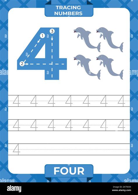 Number 4 Trace Worksheet For Learning Numbers Kids Learning Material
