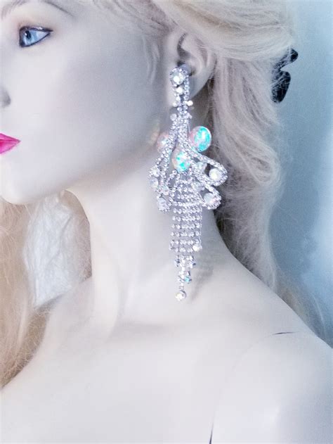 Huge Drag Queen Ab Rhinestone Chandelier Earrings Bridal Prom Etsy