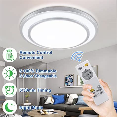 Dllt 48w Dimmable Led Flush Mount Ceiling Light With Remote 20 Inch