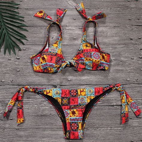 2018 Women New Totems Floral Print Banded Knot Bikini Set Sexy Low Waisted Floral Straps