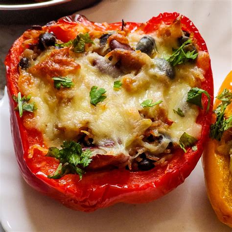 Vegetarian Stuffed Bell Peppers Peppers Stuffed With Rice Beans And Cheese