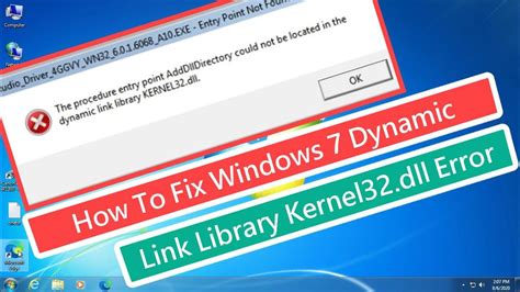 how to fix windows 7 dynamic link library kernel32 dll error youtube