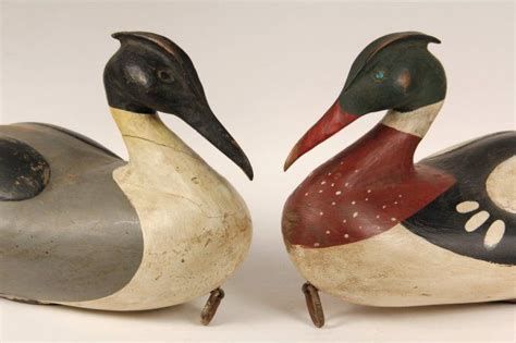 2 Decoys Pair Of Male And Female Merganser Decoys By Lot 21