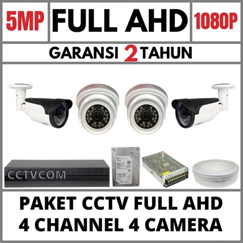 Jual PAKET CCTV 4 CHANNEL 4 CAMERA FULL AHD 5MP IR SONY 1080P HDD 500GB