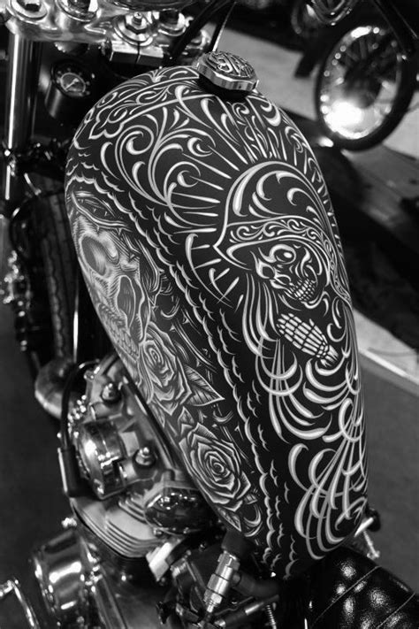 2013 harley davidson with airbrushed artwork painted in white, silver and black only. custom motorcycle tribal paint jobs - Google Search ...