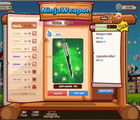 Pockie Ninja Ii Social Spirit Weapons Levelup