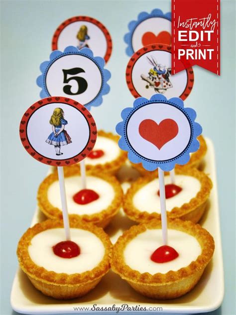 Alice In Wonderland Party Circlescupcake Toppers Instant Download