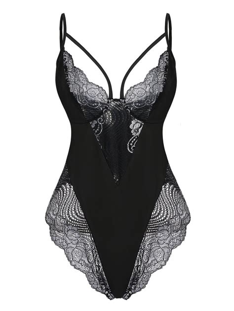 [26 off] 2022 plus size lace insert lingerie teddy in black dresslily