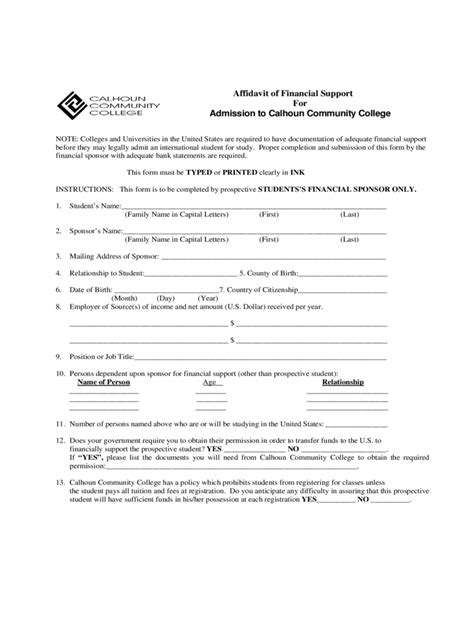 Affidavit Of Financial Support Form 38 Free Templates In Pdf Word