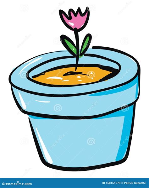 Painting Of A Beautiful Pink Flower Blossomed On A Blue Flower Pot