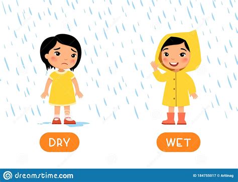 Educational Word Card With Opposites Antonyms Concept Wet And Dry