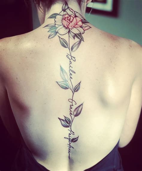 Back Spine Tattoo Flower With Names As Stem Spine Tattoos For Women