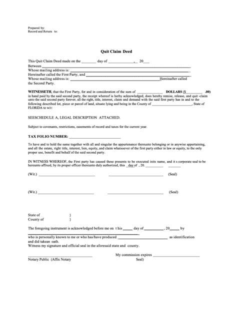 A quit claim deed is totally without warranty. Fillable Quit Claim Deed Form printable pdf download