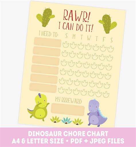 Dinosaur Chore Chart Toddler Reward Chart Printable Kids Etsy