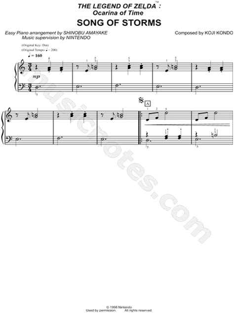 Free song of storms piano sheet music is provided for you. "The Legend of Zelda™: Ocarina of Time™ Song of Storms" from 'The Legend of Zelda' Sheet Music ...