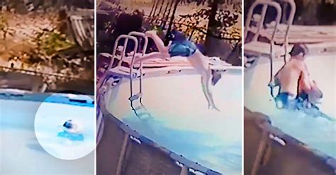 Terrifying Footage Shows Year Old Jumping Into Pool To Save Mom Having Seizure While Swimming