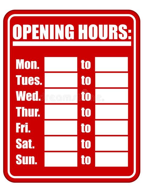 Opening Hours Sign EPS. A blank sign template for store opening hours ...