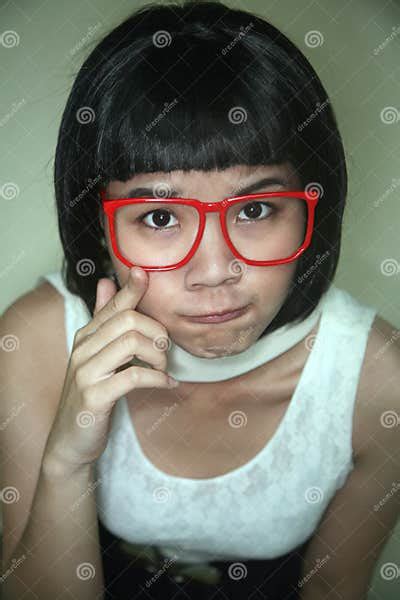 Cute Asian Girl Wearing Glasses Stock Image Image Of Cheeky Elegance