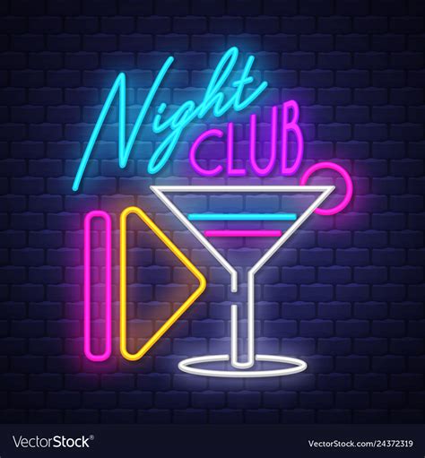 Night Club Neon Sign On Brick Wall Background Vector Image