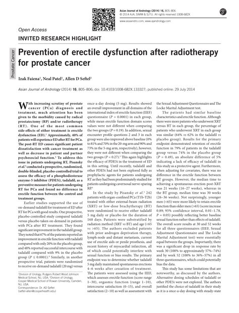 Pdf Prevention Of Erectile Dysfunction After Radiotherapy For