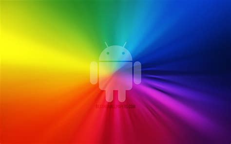 Download Wallpapers Android Logo Vortex Rainbow Backgrounds Creative