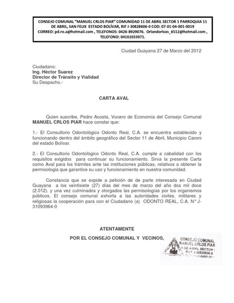 Carta Aval Consejo Comunal