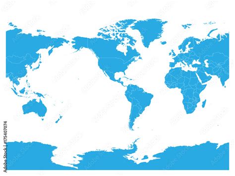 Plakat Blue World Map High Detail America Centered Political Map