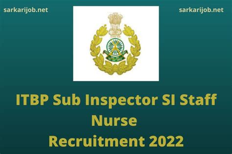 ITBP Sub Inspector SI Staff Nurse Recruitment 2022