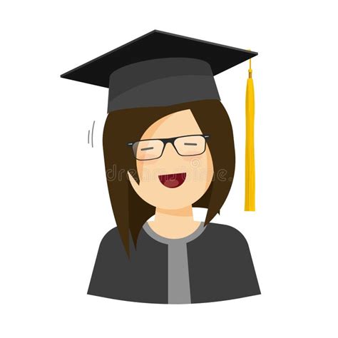 Happy Student Girl Vector Illustration Female Character In Graduation
