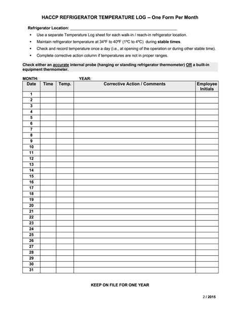 Haccp Form A3 Refrigerator Zer Temperature Log Airslate Signnow