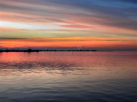 Night At Sea Sun Down Pink Reflection On Water Pink Sunset Evening At