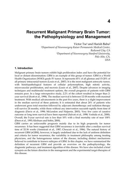 Pdf Recurrent Malignant Primary Brain Tumor The Pathophysiology And