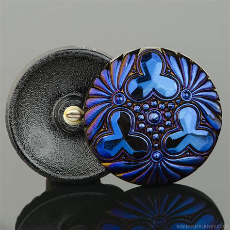 36mm Round Triple Clover Jet Opaque With Blue Luster Ravens Journey