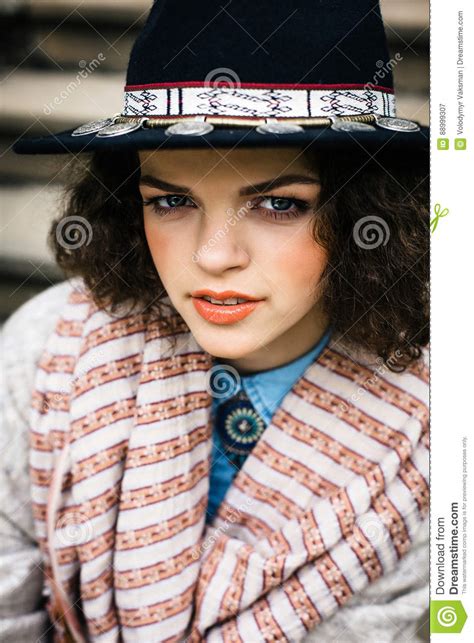 Fashionable Girl In Hat With Make Up Stock Image Image Of Colorful