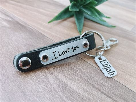 Leather Handwriting Keychain Actual Writing Keychain Etsy