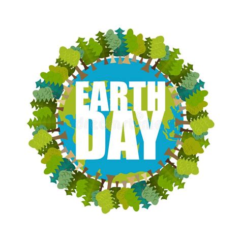 Earth Day Planet And Forest Trees And Typography Stock Vector