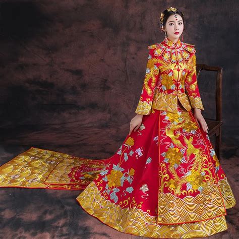 Long Qipao Dresses Chinese Traditional Wedding Dress Cheongsam Red Oriental Collars Women