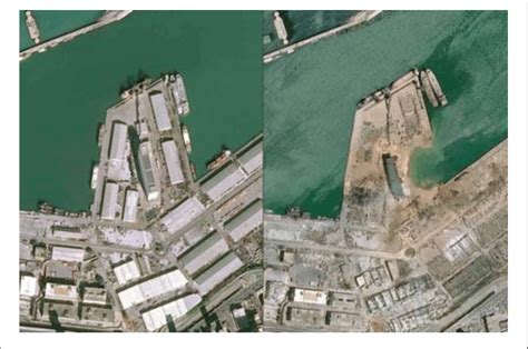 Satellite Picture For The Beirut Explosion Before And After