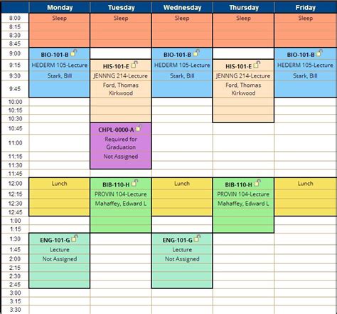 College Schedule Planner Template Business