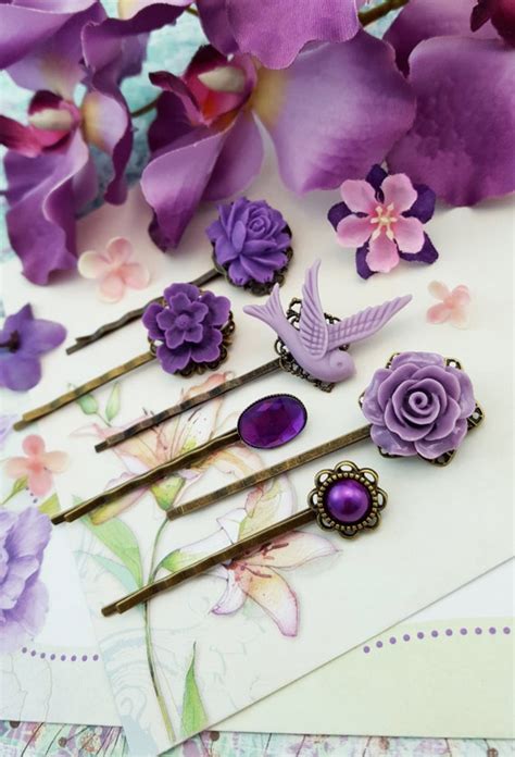Purple Bobby Pins Set Of 6 Lavender Bridesmaid Hair Pins