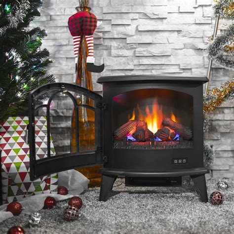 Della 20 Freestanding Electric Fireplace Heater Flame Display Log Wood
