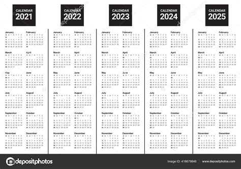 Año 2021 2022 2023 2024 2025 Plantilla Diseño Vectores Calendario