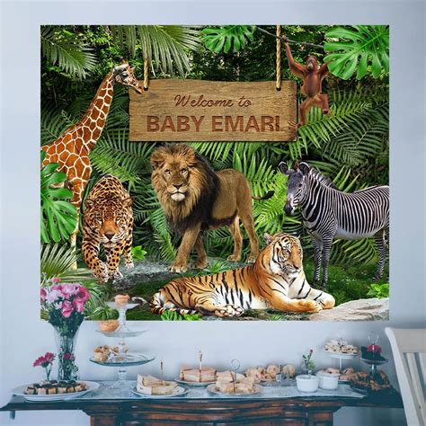 Jungle Safari Wild Animal Custom Baby Shower Backdrop Lofaris