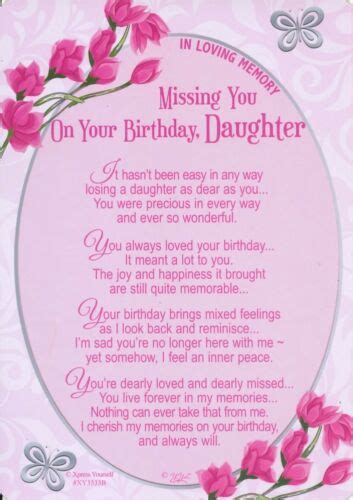 Grave Card Missing You On Your Birthday Daughter Memory Verse Memorial