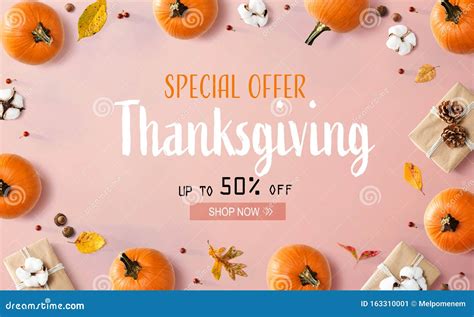 Thanksgiving Sale With Autumn Pumpkins With Present Boxes Stock Image