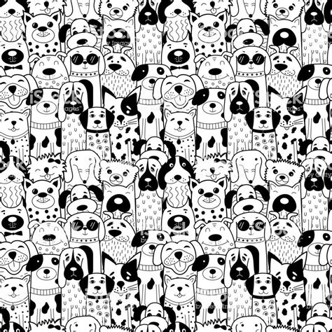 Seamless Pattern With Black And White Doodle Dogs Royalty Free Dog