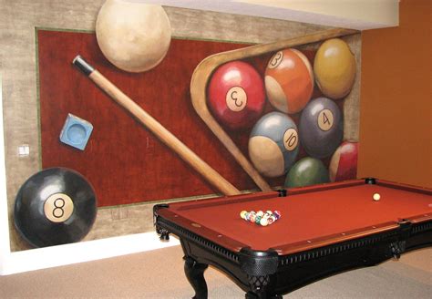 Billiards Game Room Custom Hand Painted Mural Billiards Pool