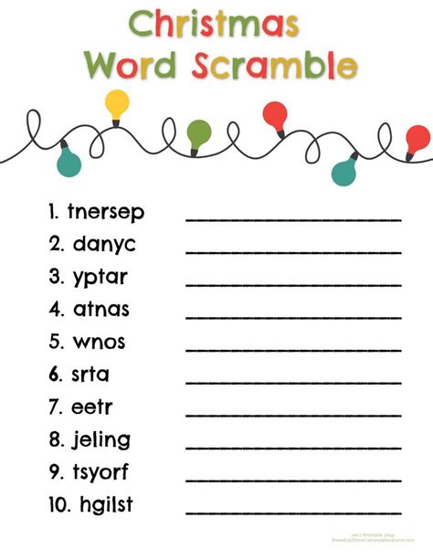 Christmas Word Scramble Answers Christmas Word Games Etsy Christmas