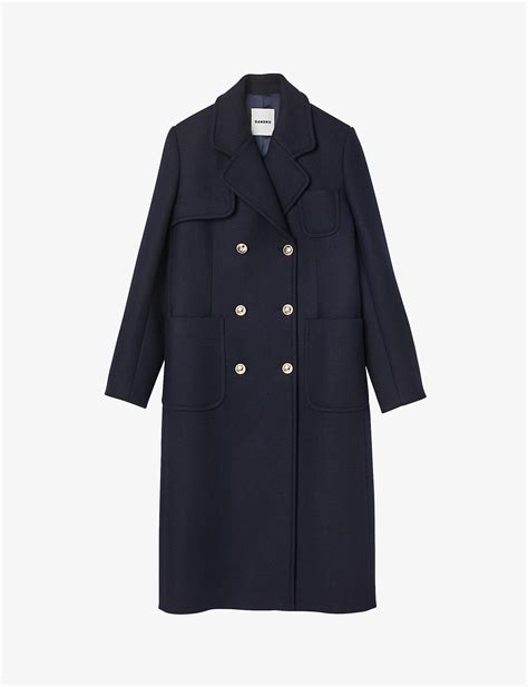 Sandro Malte Double Breasted Wool Blend Coat In Blue Lyst Canada