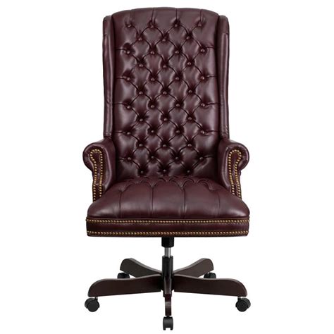 High Back Traditional Fully Tufted Burgundy Executive Swivel Office Chair